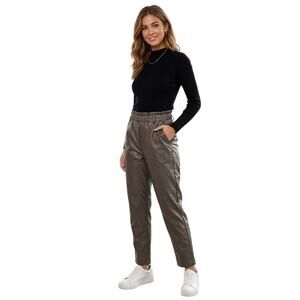 Sunny Studio Paris Faux Leather Pants Women 17/28 Olive Green Career Office Work